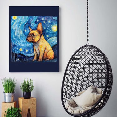 Drawings French Bulldog Dog Van Goh Style Vintage Framed Canvas Prints Wall Art Hanging Home Decor